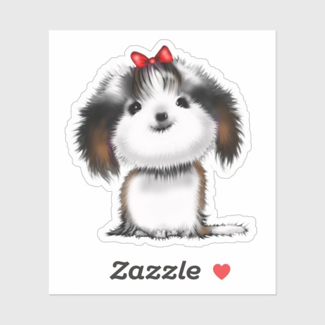 Sticker Illustration Animée de Little Shih-tzu Puppy (Feuille)