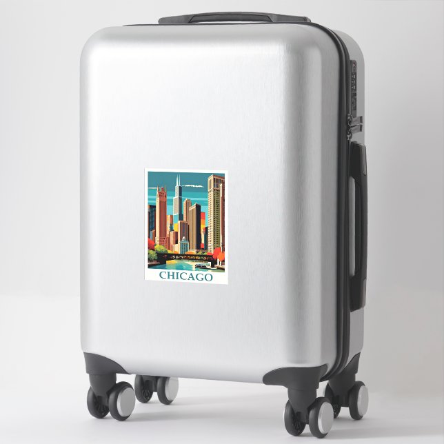 Sticker Illustration art déco de Chicago (Sur valise)