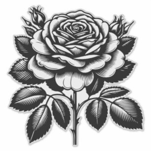 Sticker Illustration botanique de rose noire vintage