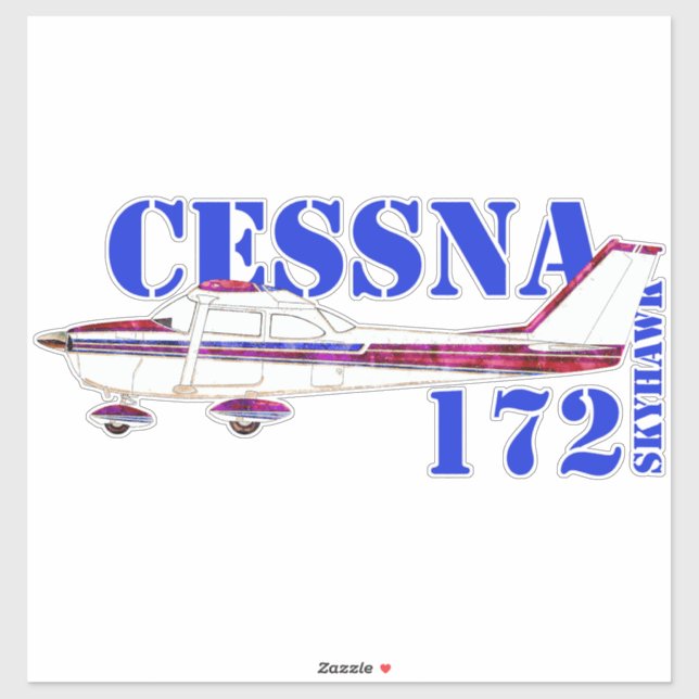 Sticker Illustration Cessna 172 Skyhawk Texte Gras Design (Feuille)