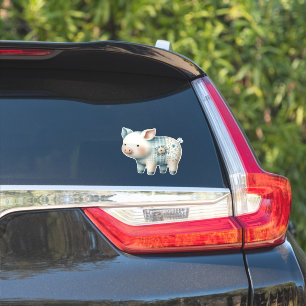 Sticker Illustration Cottagecore de Cochon en Patchwork Bl