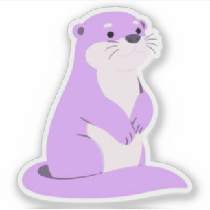 Sticker Illustration d'animal Kawaii loutre lavande mignon