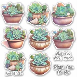 Sticker Illustration d'aquarelle mignonne Aloe Vera et Pun