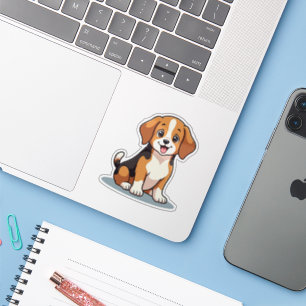 Sticker Illustration d'autocollant de chiot Beagle Kawaii