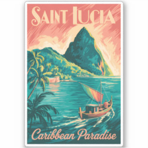 Sticker Illustration de bateau à Sainte-Lucie Art de voyag