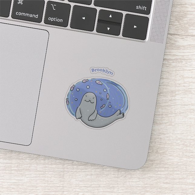 Sticker Illustration de caricature de phoque et de poisson (Détail)