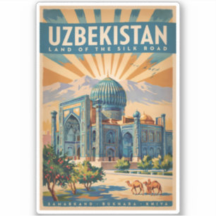 Sticker Illustration de chameau vintage art de voyage Ouzb