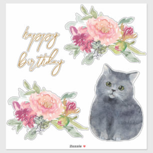 Sticker Illustration de chat d'amour Joyeux anniversaire F