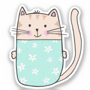 Sticker Illustration de chat floral mignon