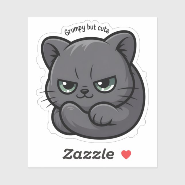 Sticker Illustration de chat grincheux mais mignon (Feuille)