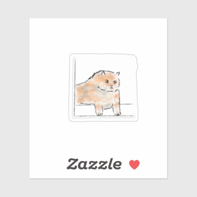Sticker Illustration de chat mignonne à l'aquarelle (Feuille)