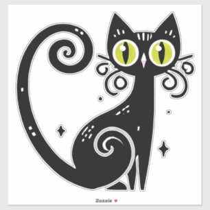 Sticker Illustration de chat noir fantaisiste