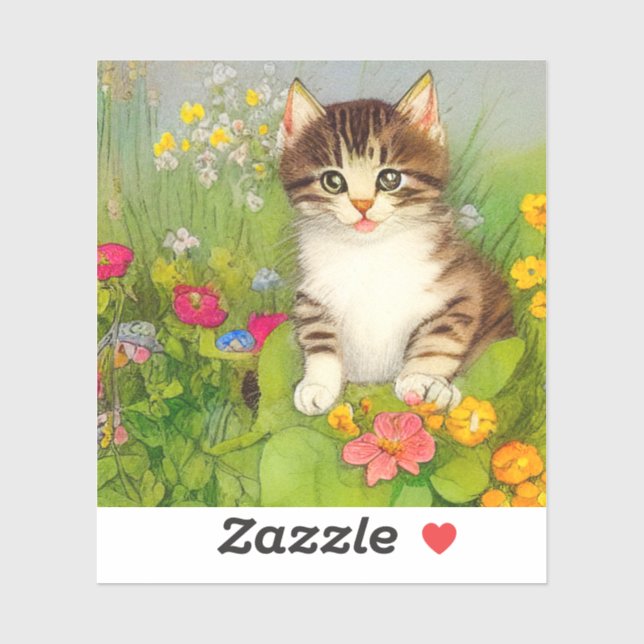 Sticker Illustration de chat souriant vintage (Feuille)