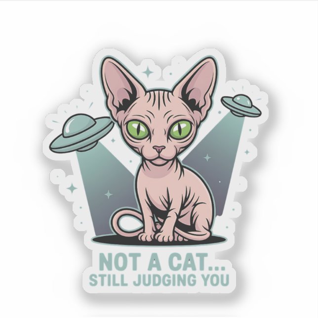 Sticker Illustration de chat Sphynx OVNI Alien Humour (Devant)