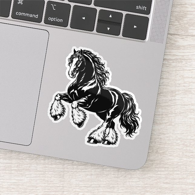 Sticker Illustration de cheval de trait Shire noir et blan (Détail)