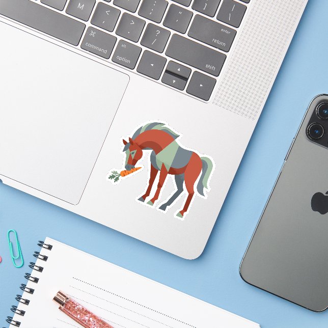 Sticker Illustration de cheval géométrique mangeant une ca (Ordinateur portable avec iPhone)