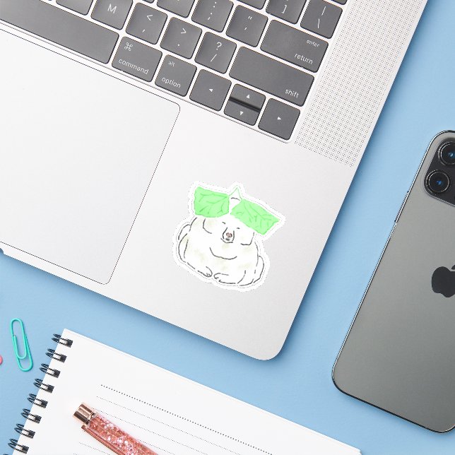 Sticker Illustration de chien blanc drôle avec chapeau de  (Ordinateur portable avec iPhone)