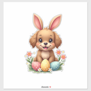 Sticker Illustration de chien de Pâques vintage avec un ch