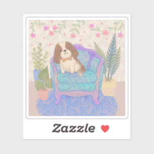 Sticker Illustration de chiot mignon sur un fauteuil vinta