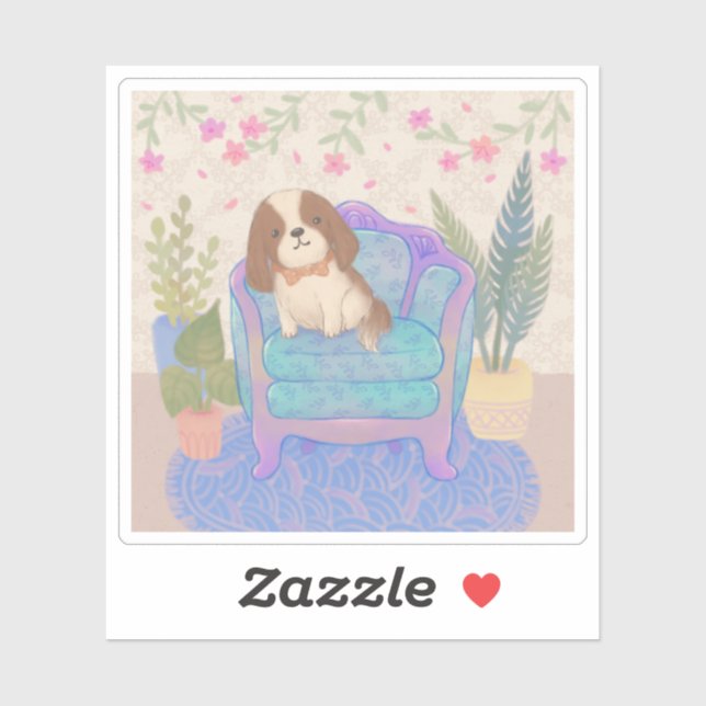 Sticker Illustration de chiot mignon sur un fauteuil vinta (Feuille)