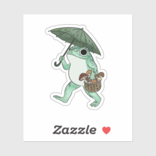 Sticker Illustration de Cottagecore Grenouille Cueilleuse 