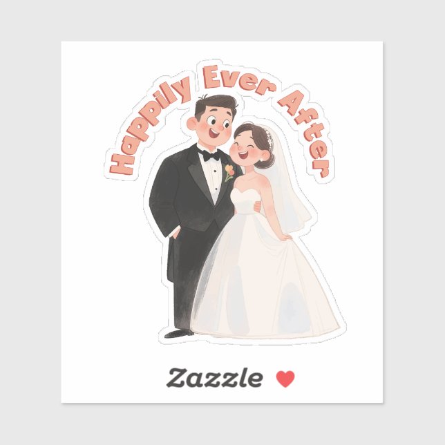 Sticker Illustration de couple de mariés pour toujours heu (Feuille)
