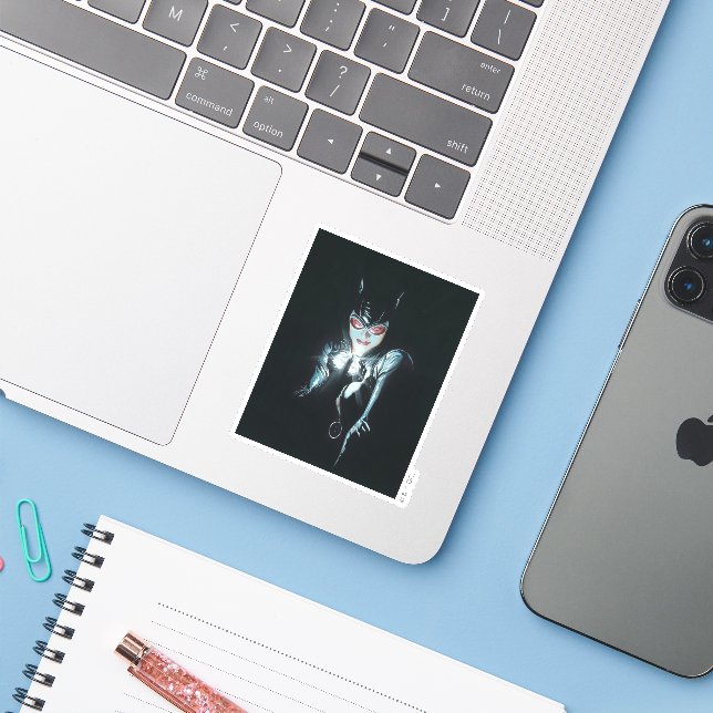 Sticker Illustration de couverture de Batman Catwoman Face (Ordinateur portable avec iPhone)