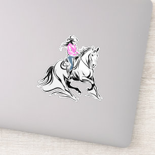 Sticker Illustration de cowgirl occidentale à cheval