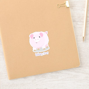 Sticker Illustration de dessin animé de cochon rose mignon