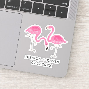 Sticker Illustration de deux Flamants roses roses