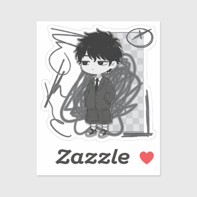 Sticker Illustration de garçon chibi en costume de burnout (Feuille)
