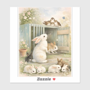 Sticker Illustration de jardin de lapin vintage   Cottagec
