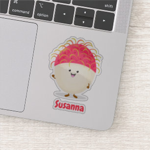 Sticker Illustration de joli rambutan rose joyeux