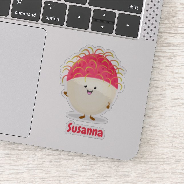 Sticker Illustration de joli rambutan rose joyeux (Détail)