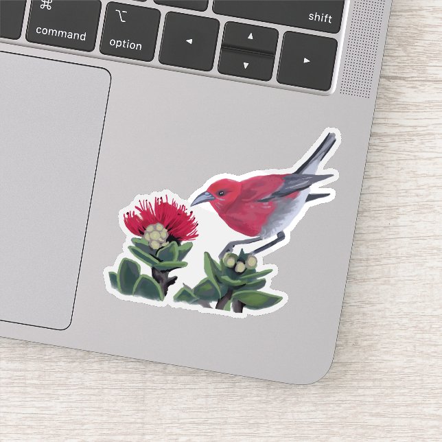 Sticker Illustration de la nature hawaïenne Apapane et Leh (Détail)