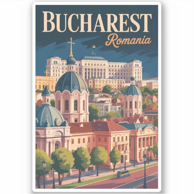 Sticker Illustration de la skyline de Bucarest Art de voya (Devant)