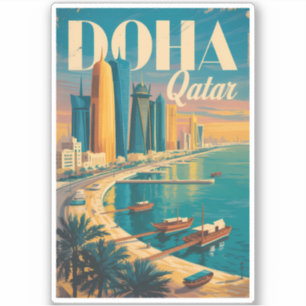 Sticker Illustration de la skyline de Doha Qatar Art de vo