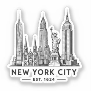 Sticker Illustration de la skyline de NYC avec la Statue d