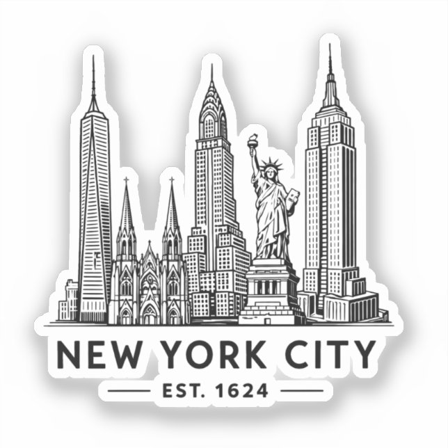 Sticker Illustration de la skyline de NYC avec la Statue d (Recto)