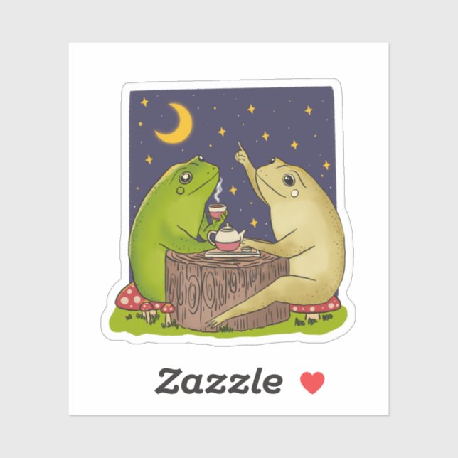 Sticker Illustration de la soirée thé des grenouilles fant (Feuille)
