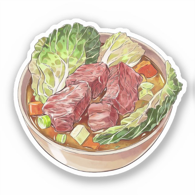 Sticker Illustration de la soupe de boeuf et de chou (Recto)