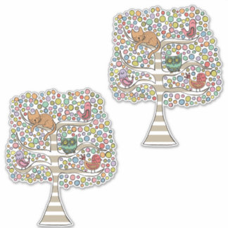 Sticker Illustration de l'arbre animal Peinture Oiseaux Ch