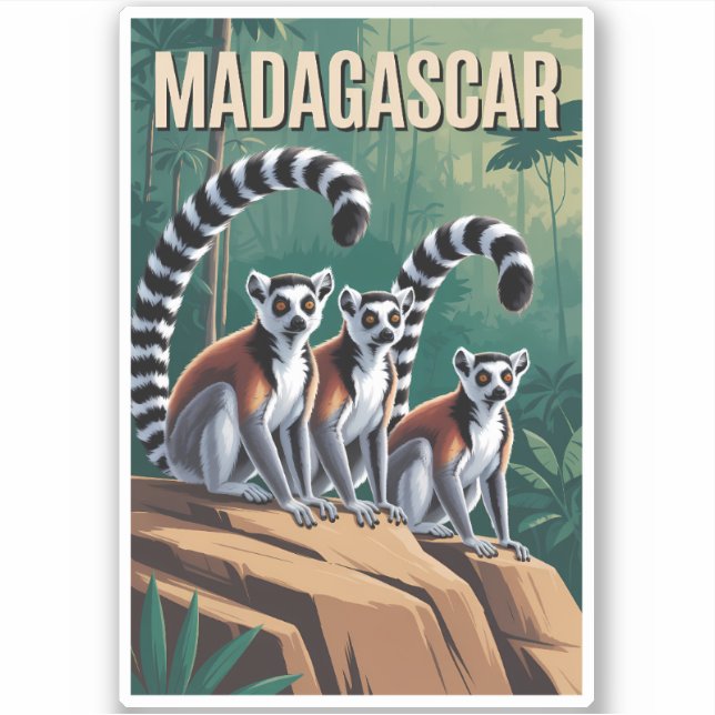 Sticker Illustration de lémurs de Madagascar Art de voyage (Devant)