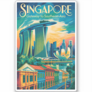 Sticker Illustration de l'horizon de Singapour Art de voya
