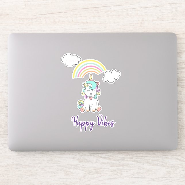 Sticker Illustration de licorne blanche mignonne Vibes joy (Ordinateur)