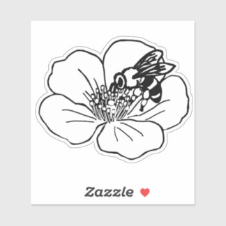 Sticker Illustration de ligne de pollinisateur floral d'ab