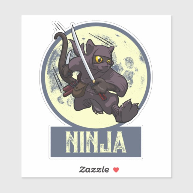 Sticker Illustration de ninja chat noir cool en kick volan (Feuille)