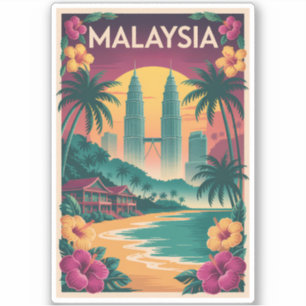 Sticker Illustration de paysage de Malaisie Art de voyage 