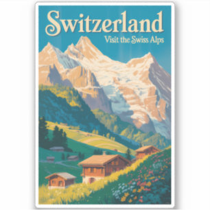Sticker Illustration de paysage de Suisse Art de voyage