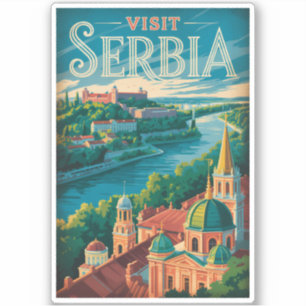 Sticker Illustration de paysage serbe Art de voyage vintag